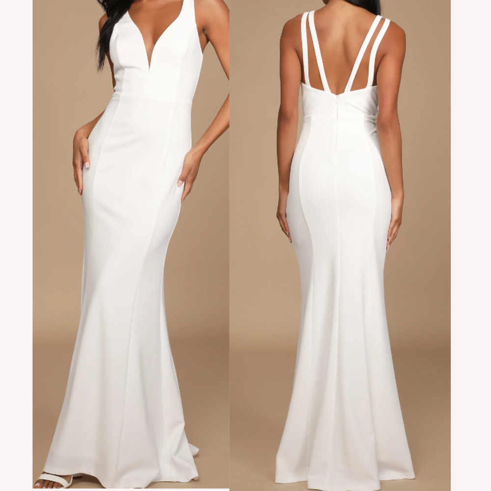 LULU'S SZ M Love Galore White Mermaid Maxi Bridal Wedding Formal Dress NEW 0B19